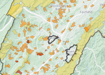 map of conservation easements in Rockbridge County, Virginia